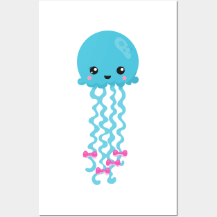 Cute Jellyfish, Little Jellyfish, Blue Jellyfish Posters and Art